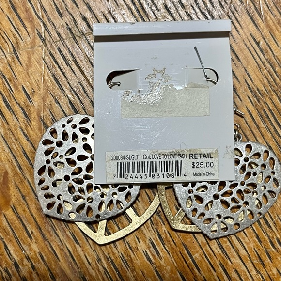 Jessica Simpson, heart and peace sign, earrings, gold and silver NWT - Picture 3 of 3